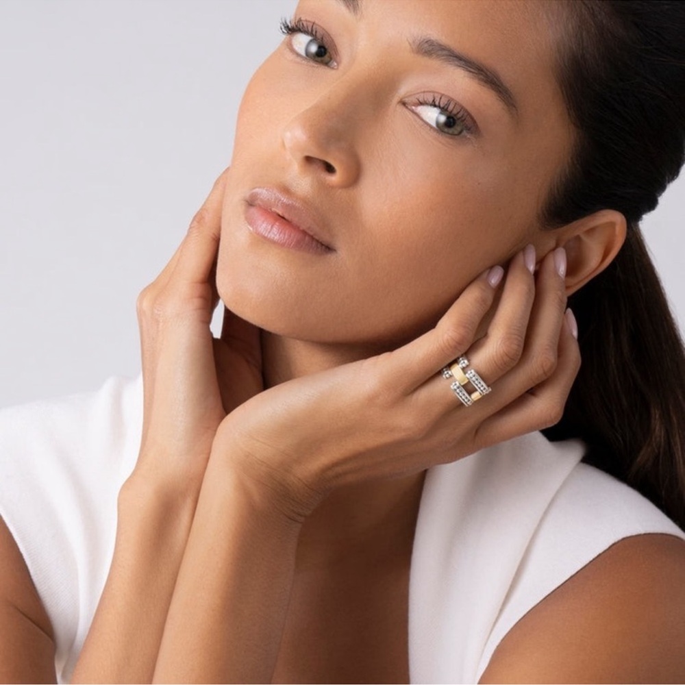 LAGOS HIGH BAR Two-Tone Caviar Link Ring - Picture 2 of 12